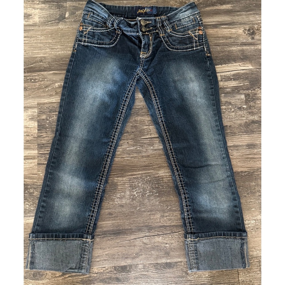 Angels Low Rise Y2K Dark Wash Casual Cropped Capri Summer Jeans sz 3